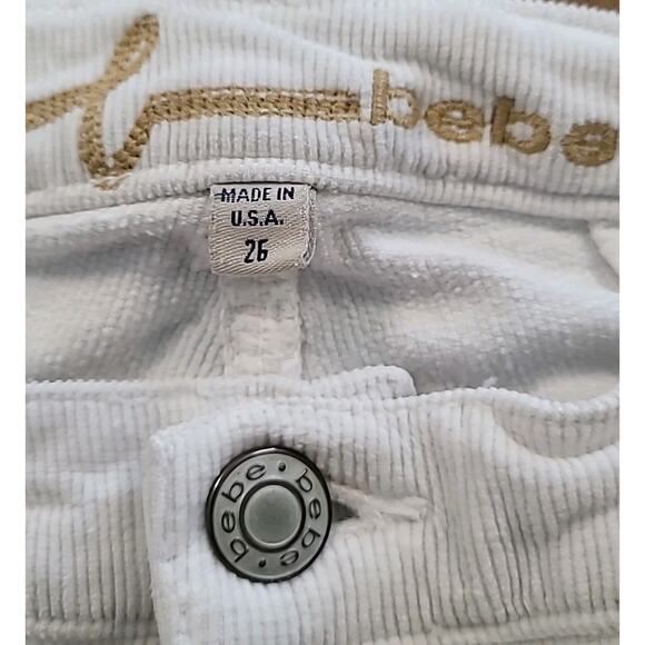 VTG Y2K Bebe Minimalist Corduroy Low Rise Bootcut Jeans Size 26 Ivory USA EUC - Picture 4 of 10